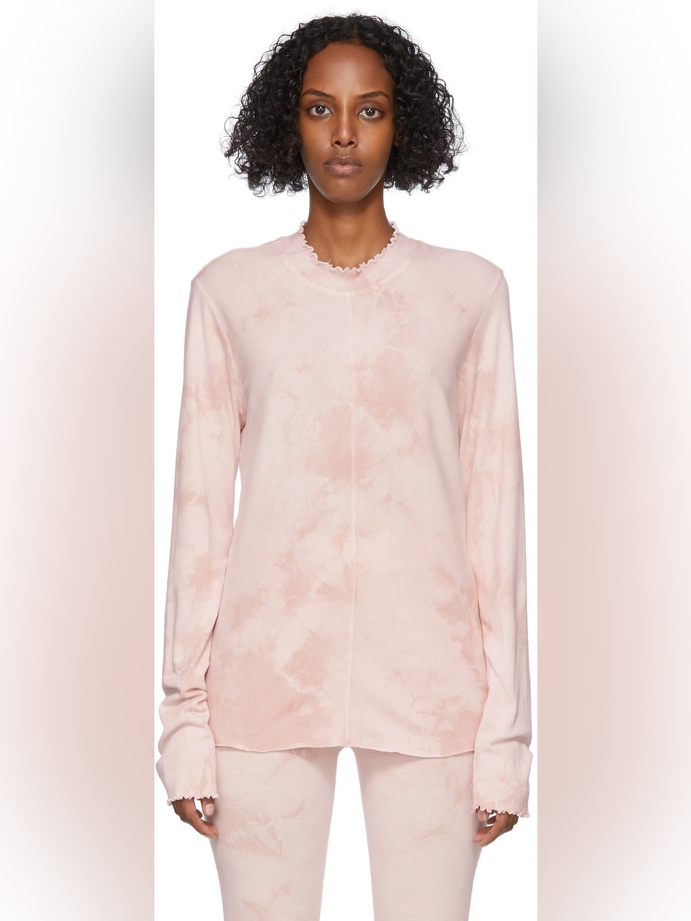 Raquel Allegra Pink Tie Dye Long Sleeve Fitted Top Mock Neck Ribbed Size 2